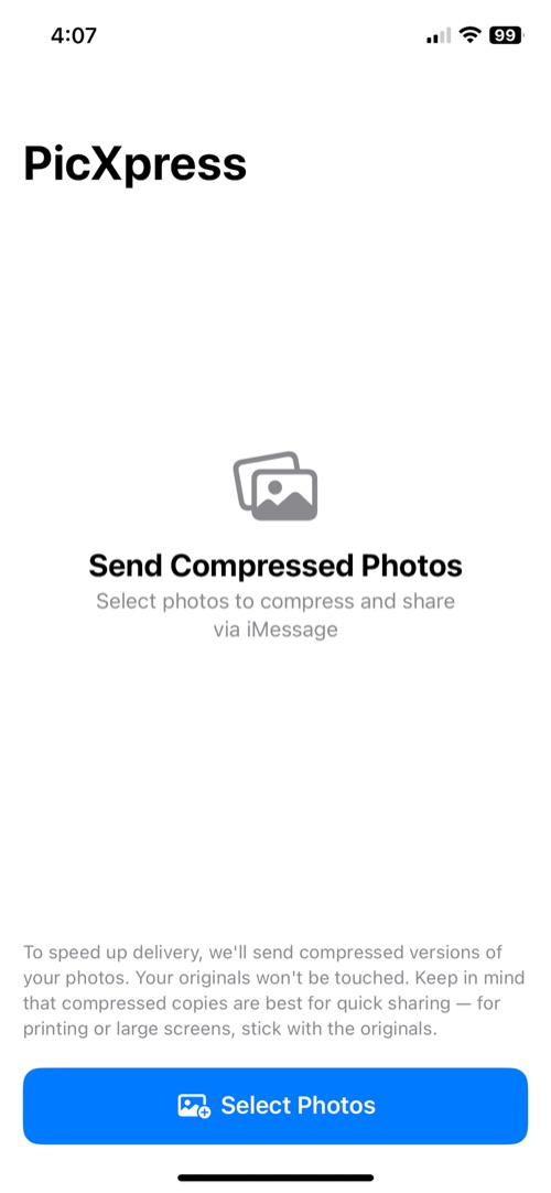 PicXpress home screen