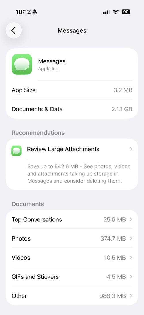 iMessage storage usage
